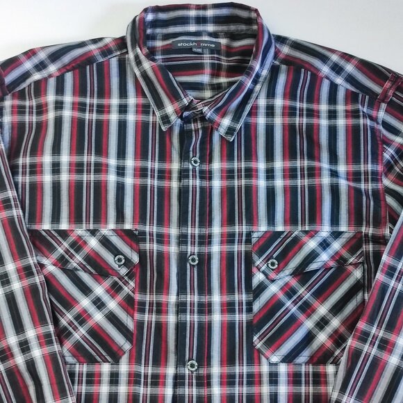 Stockhomme long sleeve button down shirt red and grey check men's size XXL - Picture 2 of 12